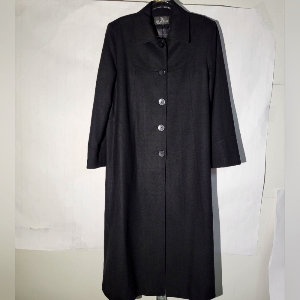 Women's Braefair Vintage Black Wool Mix Overcoat, Size 12
